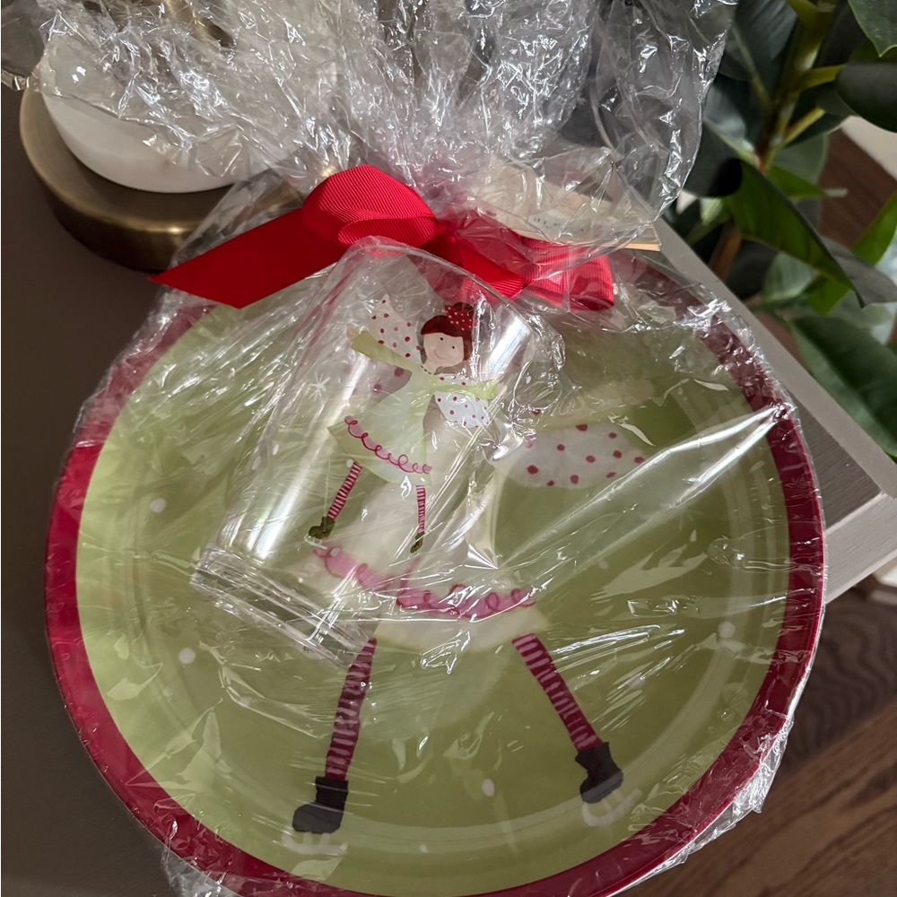 Pottery Barn Kids Angel Plate and Cup Set - Green and Red